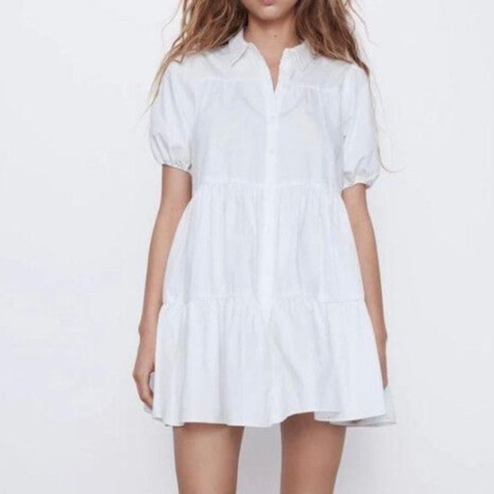 Zara Puff Sleeve Flounced Tiered Babydoll Dress